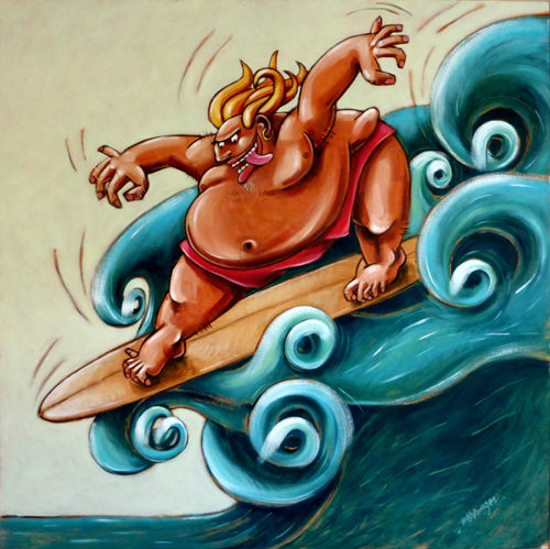  Le tonton surfeur, huile sur toile, 120/120 cm